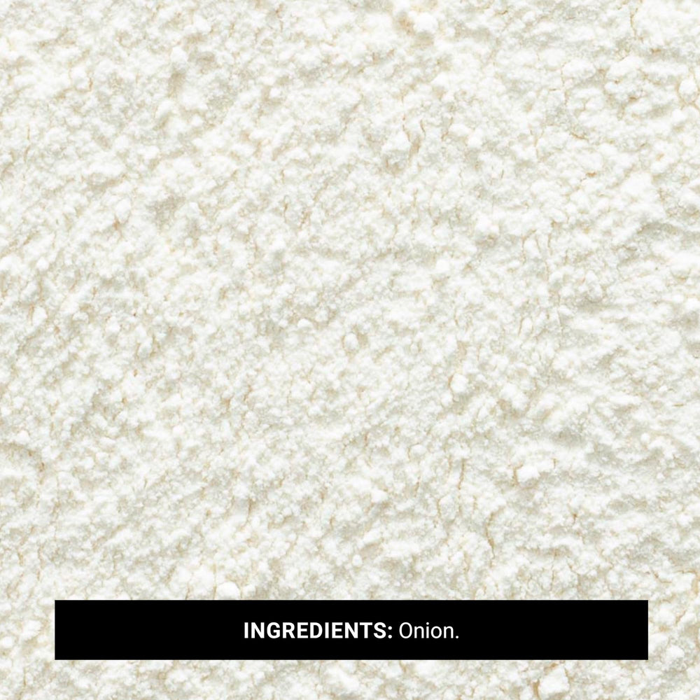 Frontier Co-op close-up texture of white onion powder showing fine grind for even seasoning