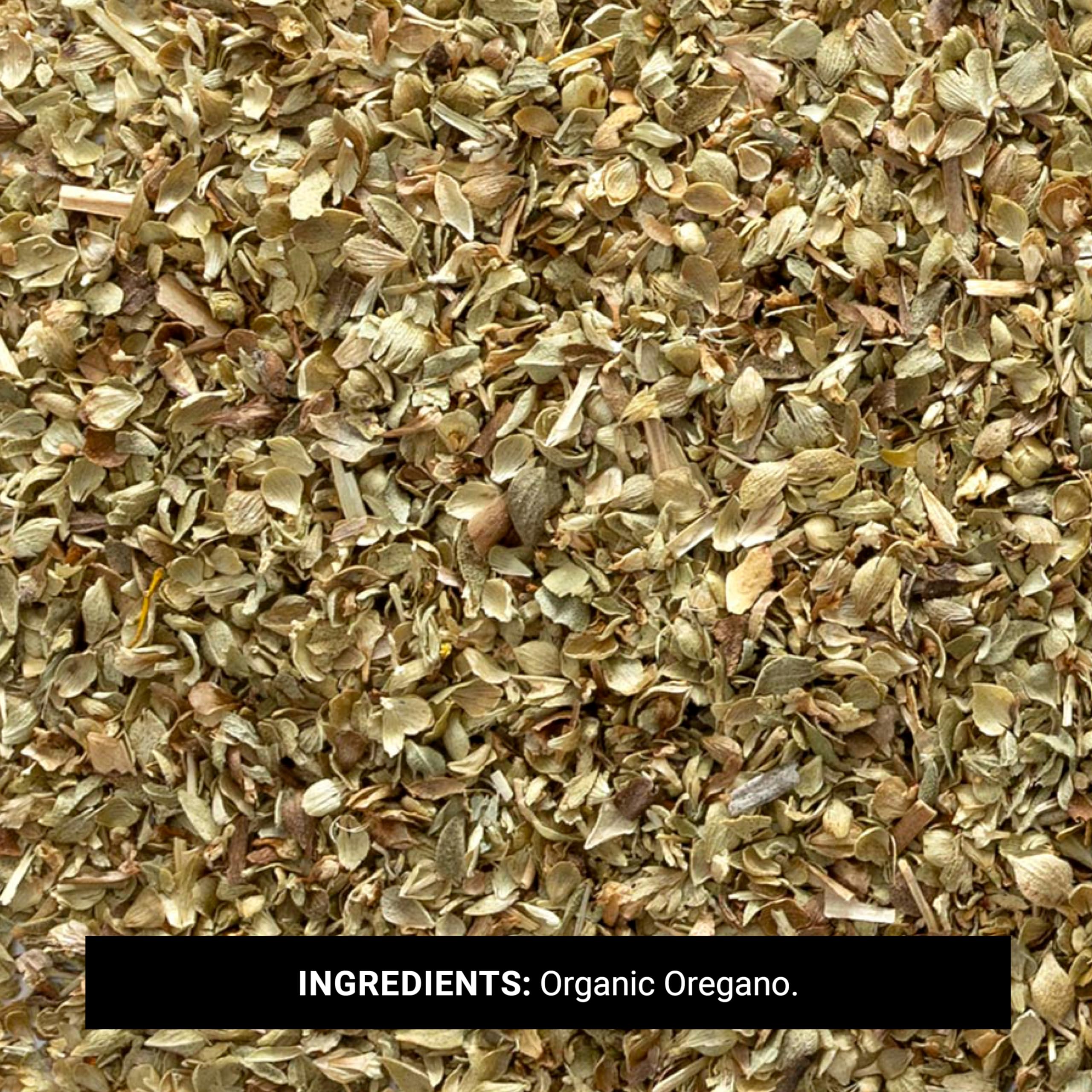 Frontier Co-op oregano poured into bowl ready for mixing and easy portioning