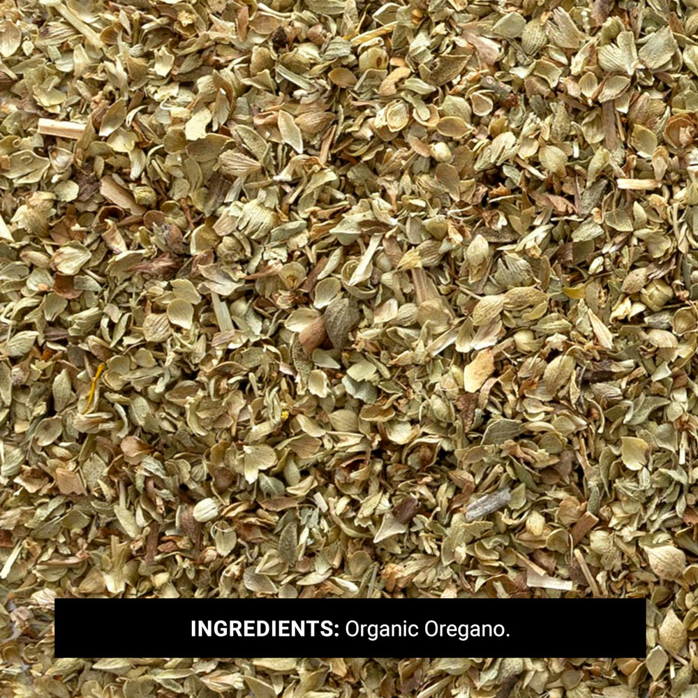 Frontier Co-op oregano poured into bowl ready for mixing and easy portioning
