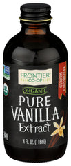 Frontier Co-op front label showing organic vanilla extract benefit for pure flavor