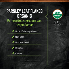 Close-up texture of Frontier Co-op parsley flakes highlighting bright color and flavor