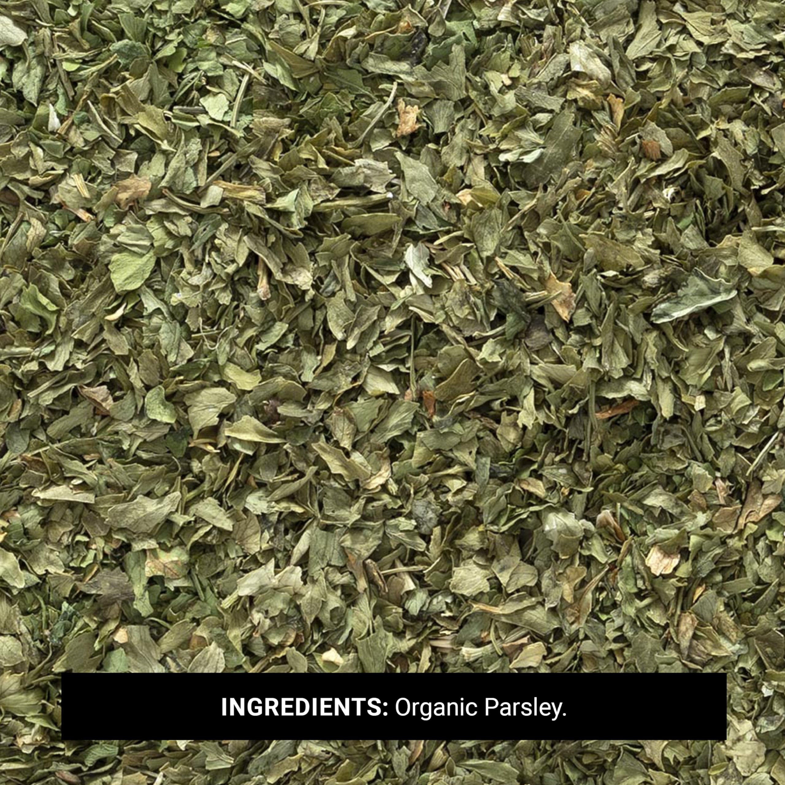Bowl of rehydrated Frontier Co-op parsley flakes ready for salads and dressings