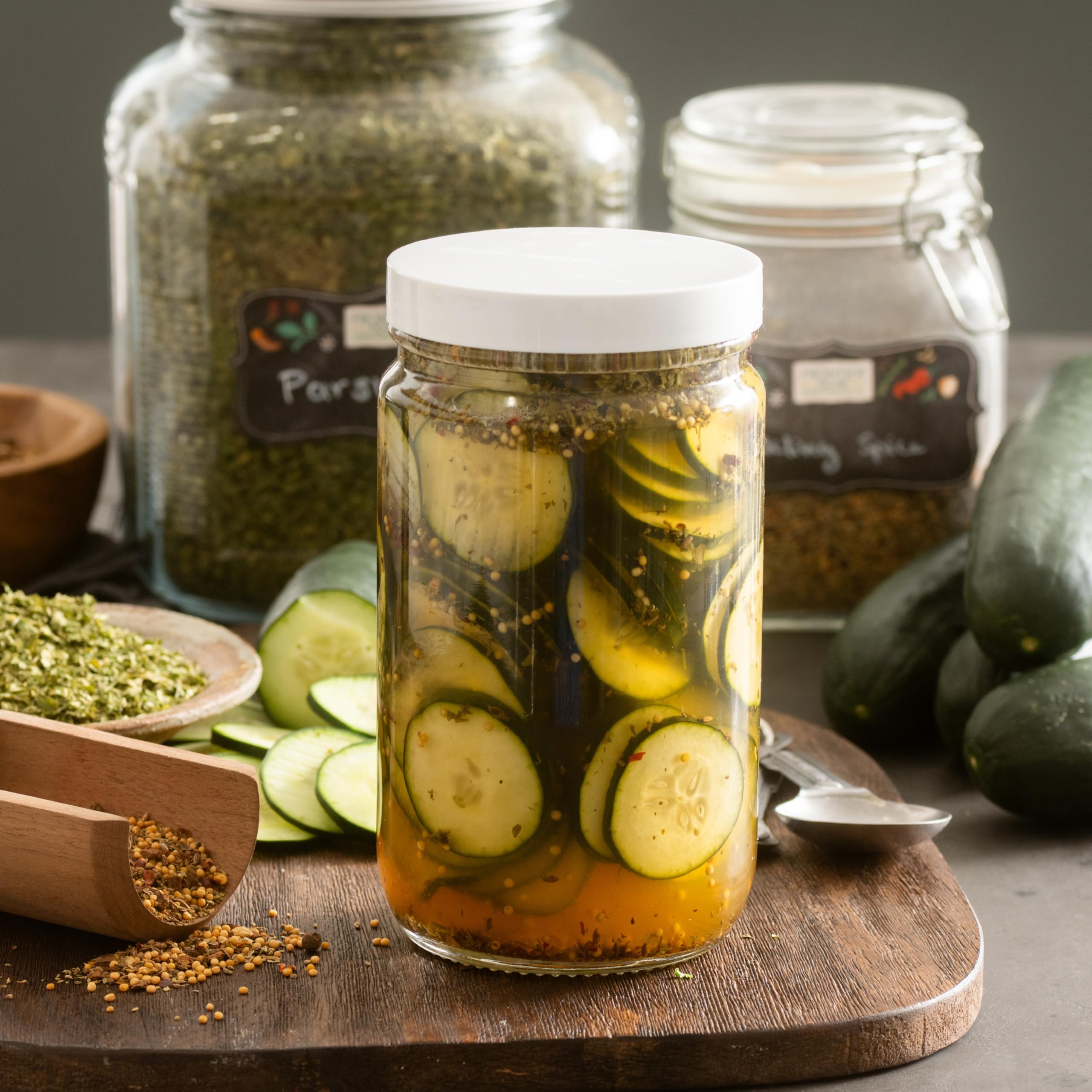 Frontier Co-op parsley flakes next to measuring cup showing 1 pound scale
