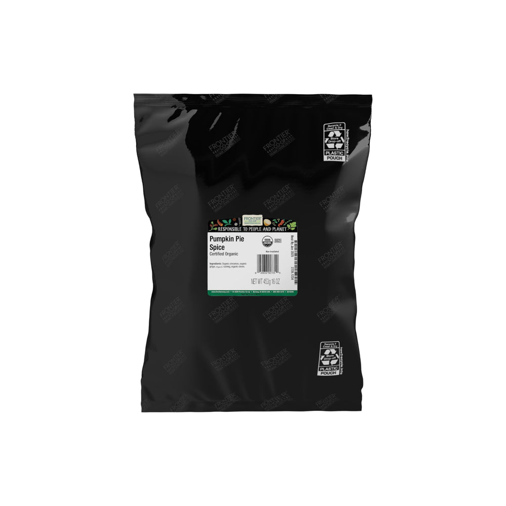 Frontier Co-op front packaging showing 16-ounce spice and organic badge benefits