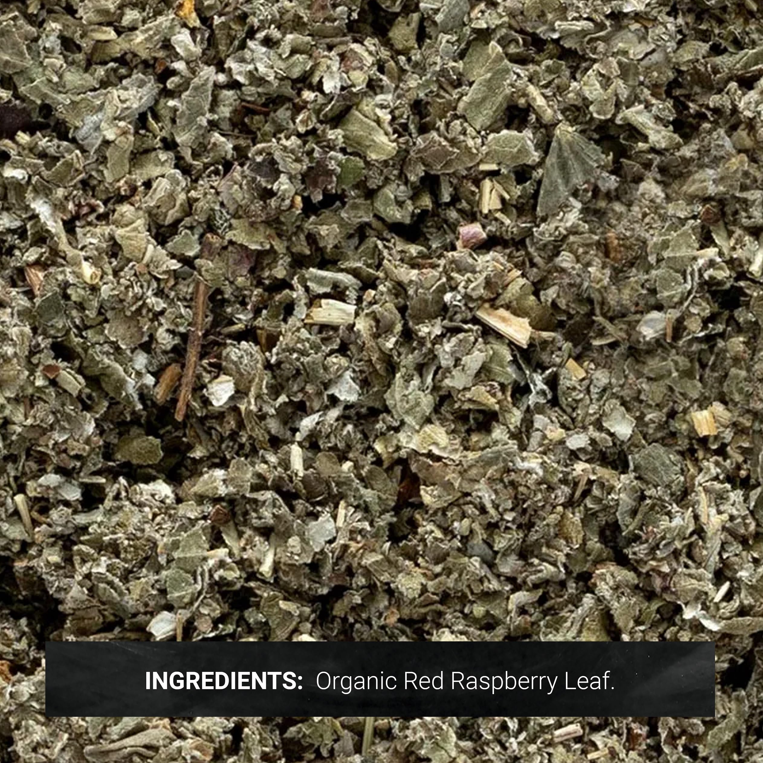 Close-up of Frontier Co-op red raspberry leaves texture and cut for easy steeping