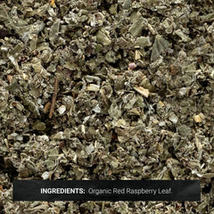 Close-up of Frontier Co-op red raspberry leaves texture and cut for easy steeping