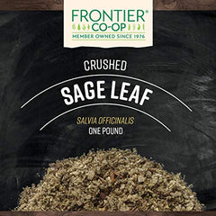 Frontier Co-op sage leaf close-up showing crushed texture and aromatic detail benefit