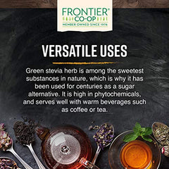 Measuring spoon with Frontier Co-op stevia powder to show serving size and control