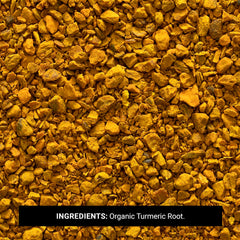 Frontier Co-op turmeric steeping in tea mug demonstrating vibrant color and warm infusion