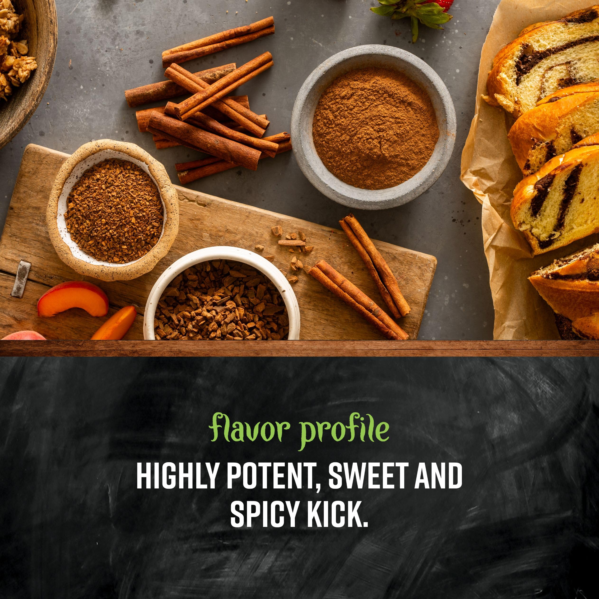 Steaming cup of coffee with Frontier Co-op Vietnamese cinnamon dusted on top for enhanced spicy-sweet beverage aroma