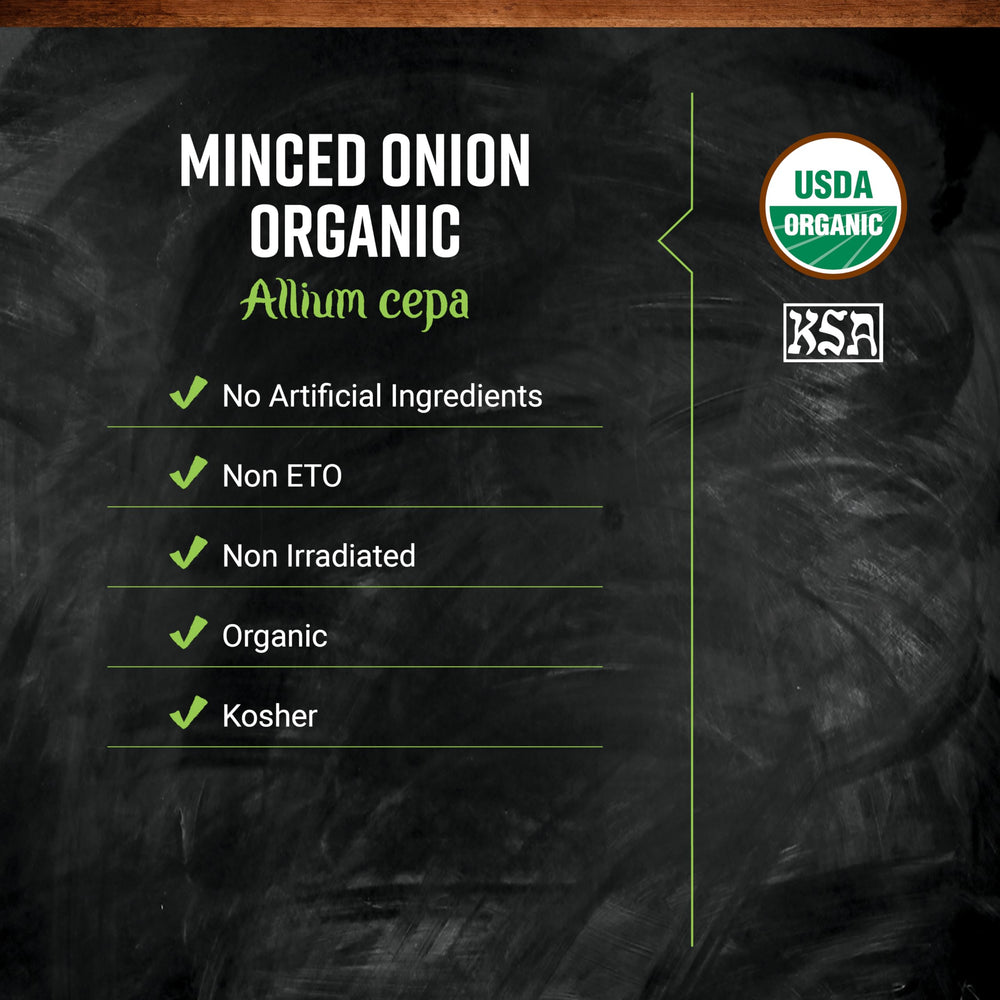 close-up of Frontier Co-op minced onion texture highlighting dried flakes and rich aroma