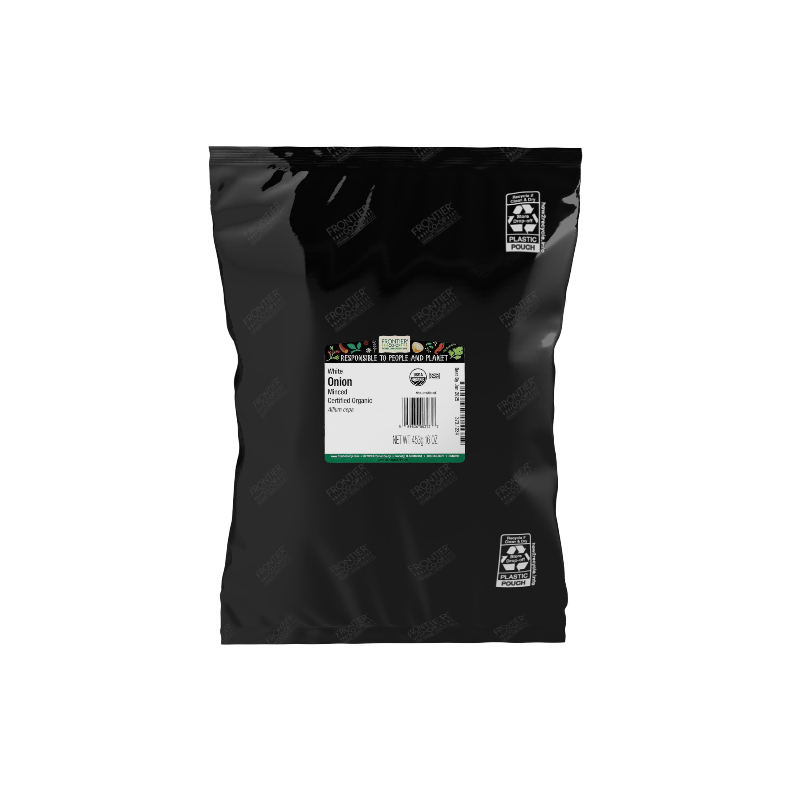 Frontier Co-op front packaging showing 1 lb bulk and organic label, convenient pantry benefit