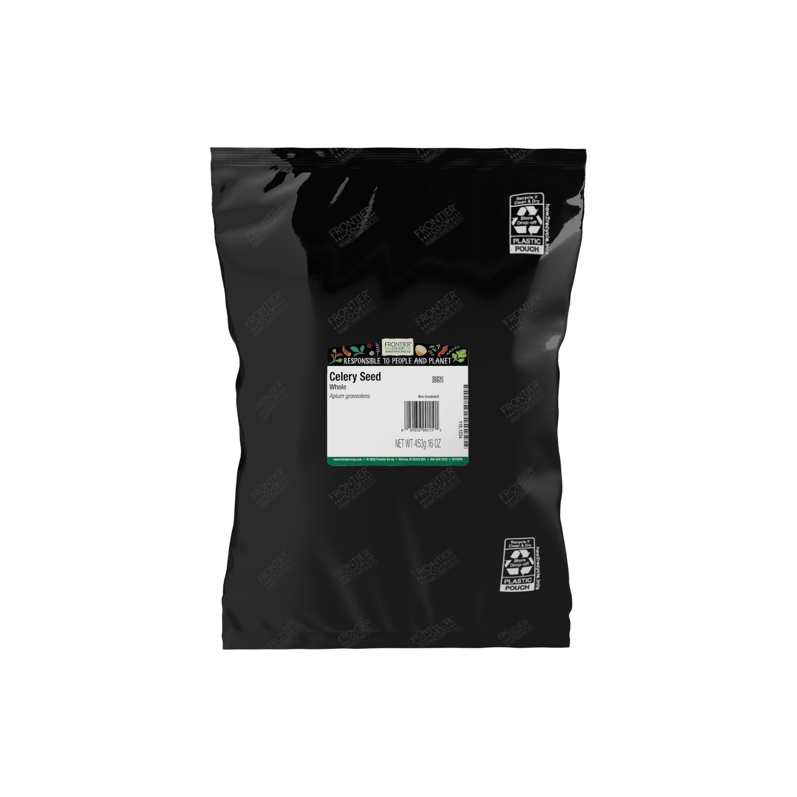 Frontier Co-op bulk bag front view showing label and pound size, clear benefit of value