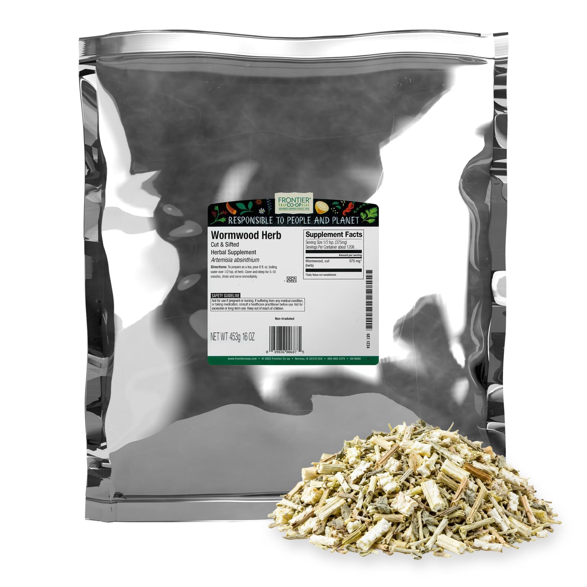 Frontier Co-op front packaging showing bulk 16 oz wormwood for pantry use