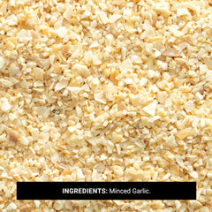 Frontier Co-op garlic flakes in ceramic bowl ready for measuring and adding to recipes