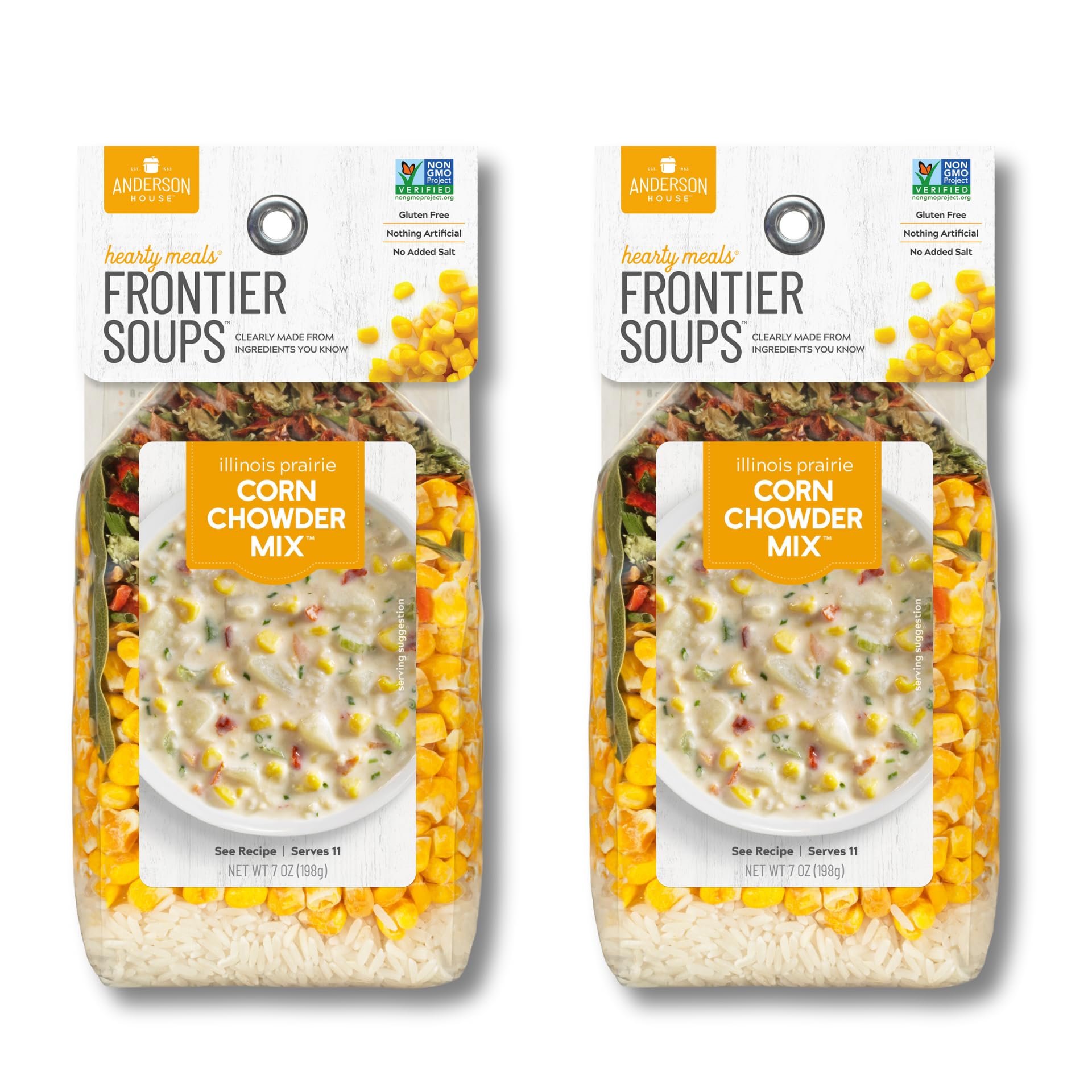Frontier Soups front packaging showing 2-pack and serving suggestion benefit convenience