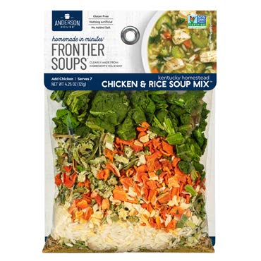 Frontier Soups front packaging showing product name and pack of two for quick meal planning