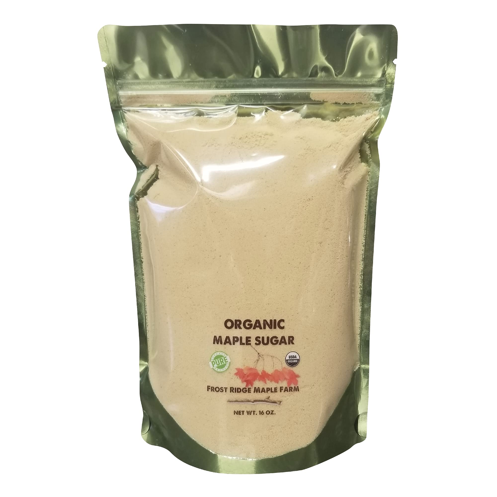 Frost Ridge front packaging showing 16 oz jar and organic badge for pantry appeal