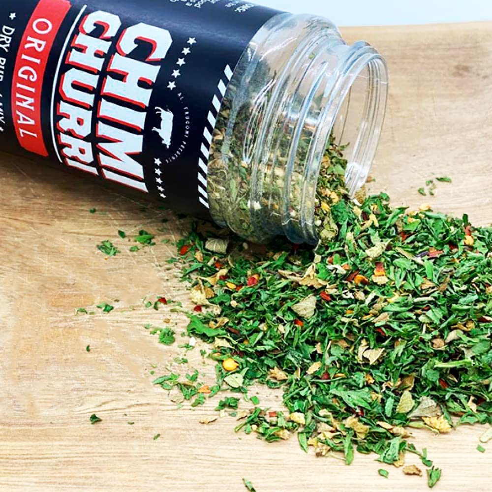 close-up spoonful of Frugoni chimichurri mix showing texture and seasoning
