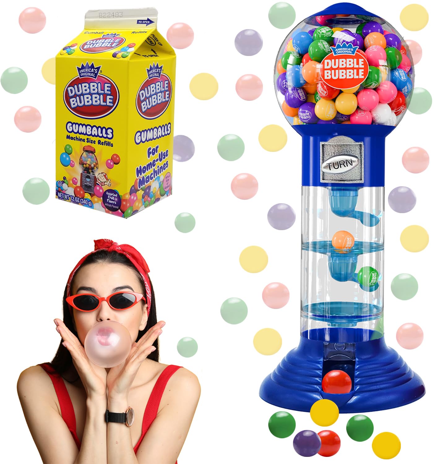 Fruidles clear globe filled gumballs, colorful inventory visible
