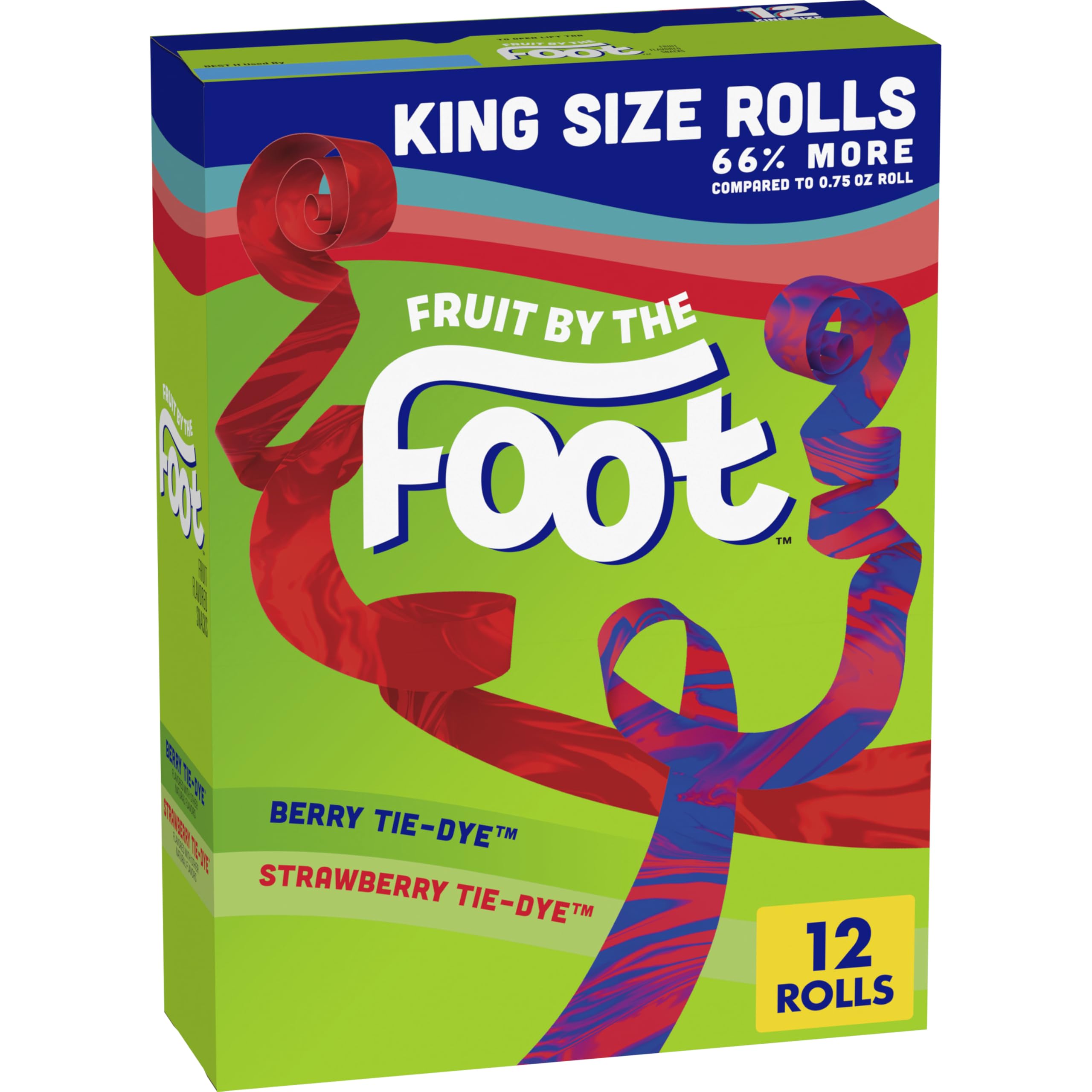 Fruit by the Foot variety pack front view showing 12 king size rolls and bright packaging for easy identification and sharing