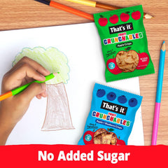 Single Fruit Crunchables pouch opened to reveal a crispy fruit round, brand ready-to-eat benefit