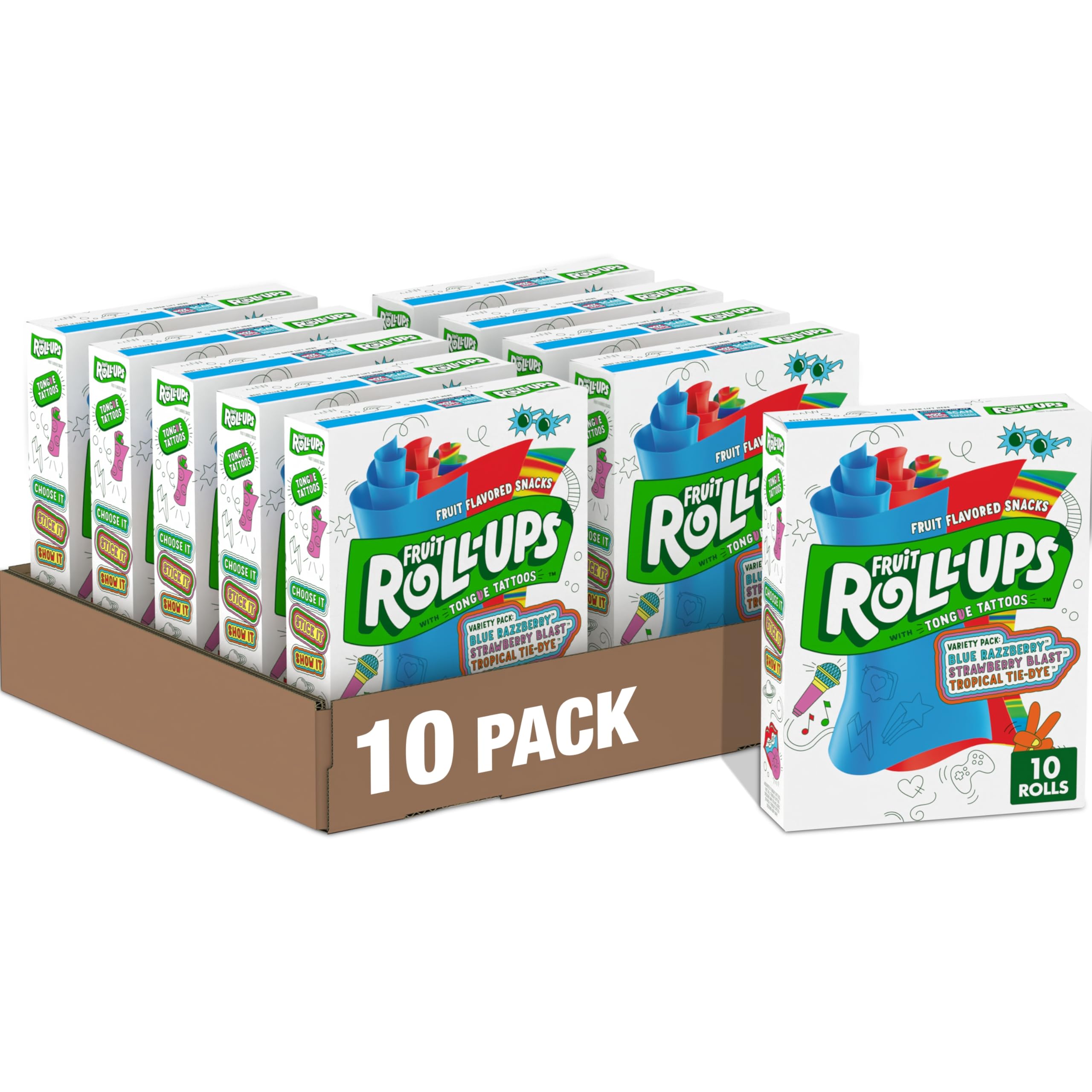 Fruit Roll-Ups front packaging showing variety pack and benefits