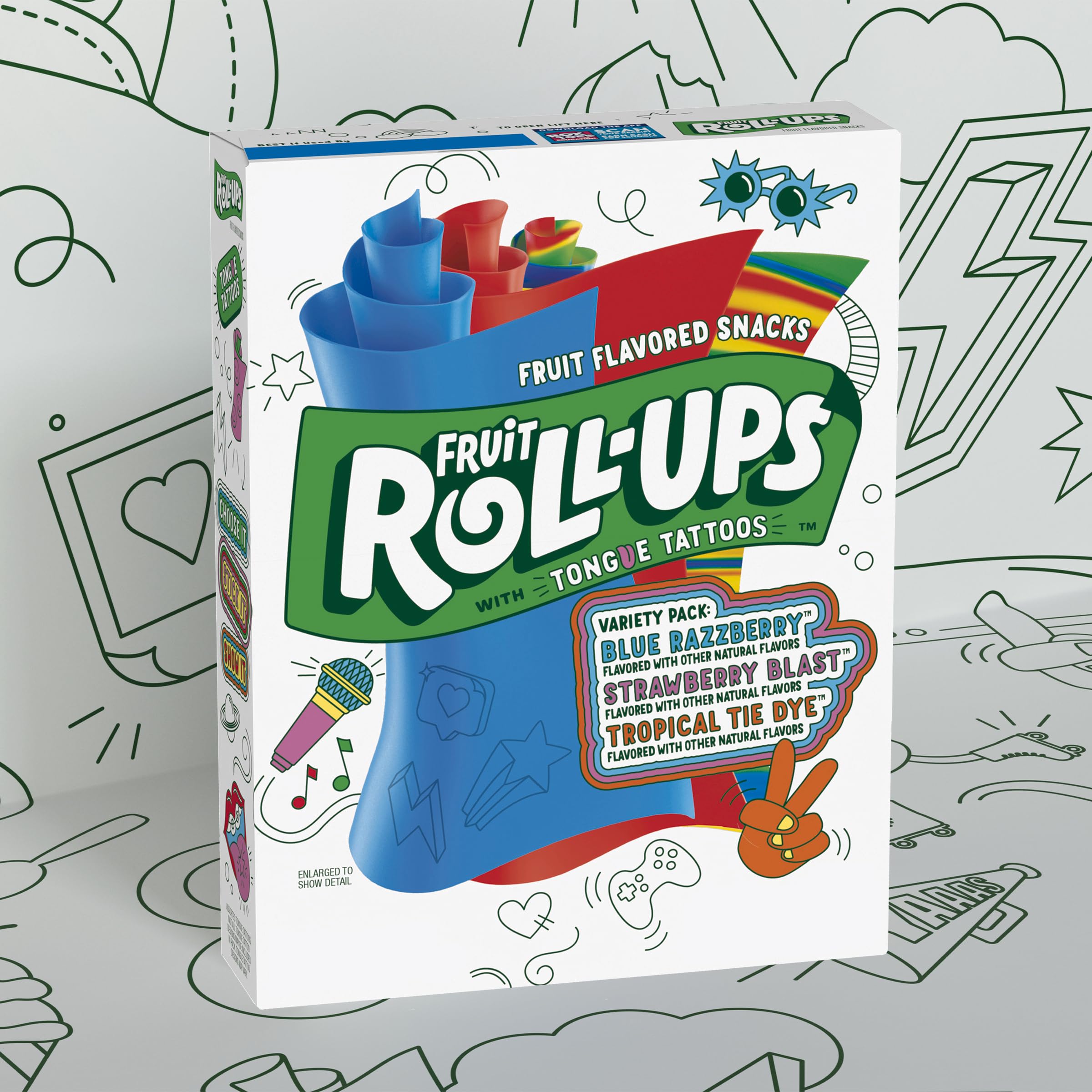 Fruit Roll-Ups tongue tattoo insert visible offering playful surprise
