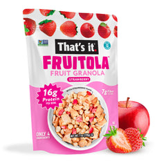 Fruitola close-up of granola texture highlighting crunchy real fruit benefit