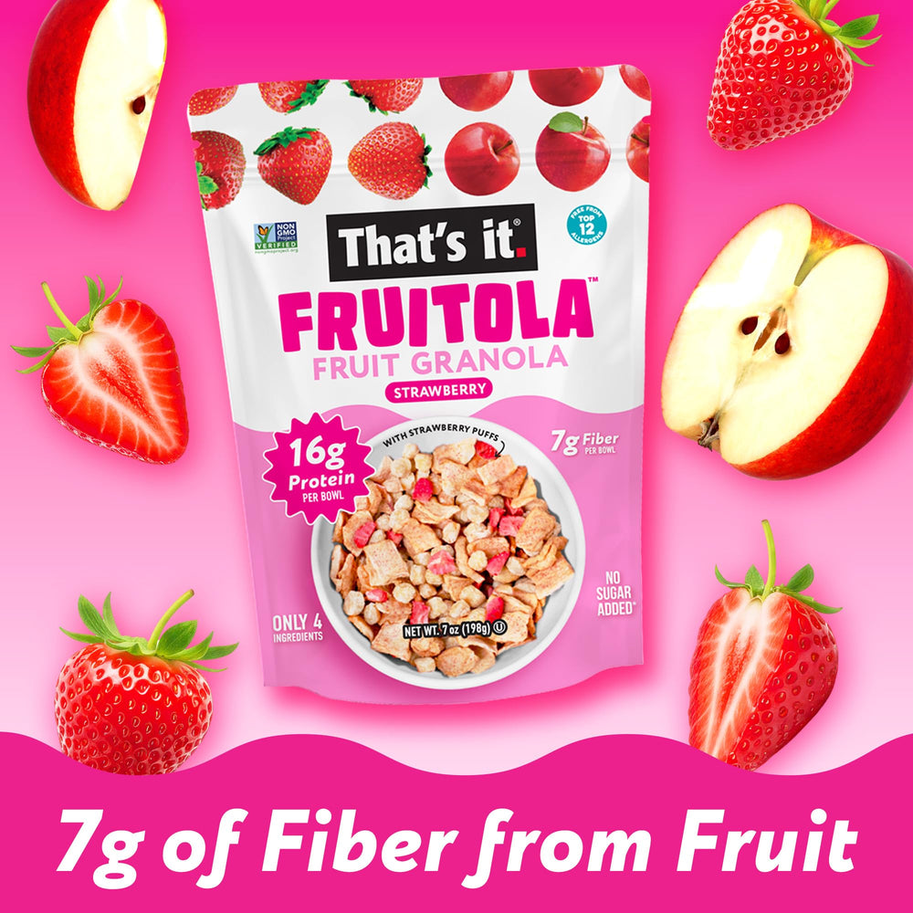 Fruitola clear nutrition label detail showing protein and fiber benefits