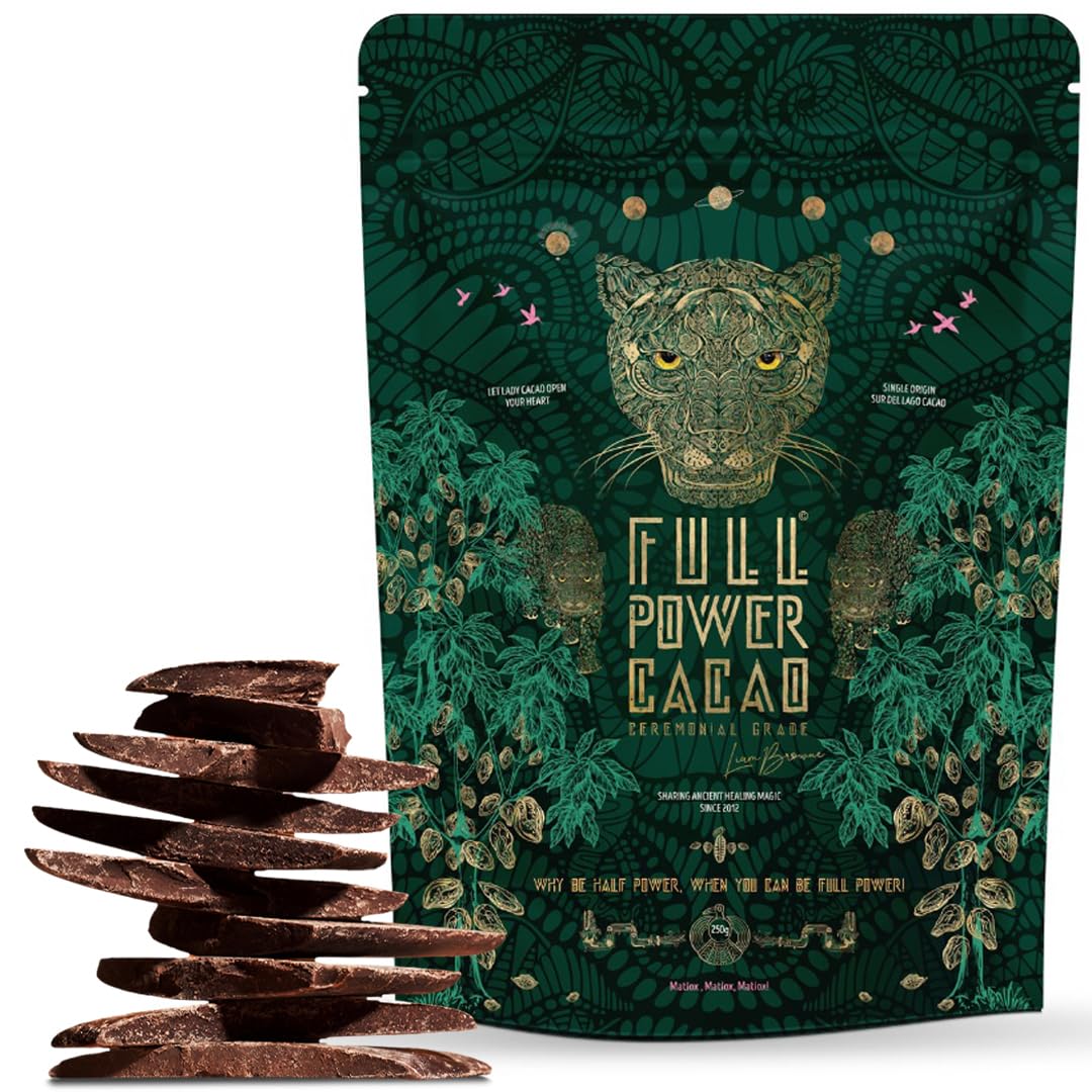 Full Power Cacao front packaging showing premium ceremonial cacao benefits