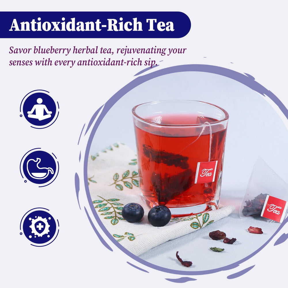 FullChea iced blueberry tea in glass with ice showcasing refreshing cold brew appeal