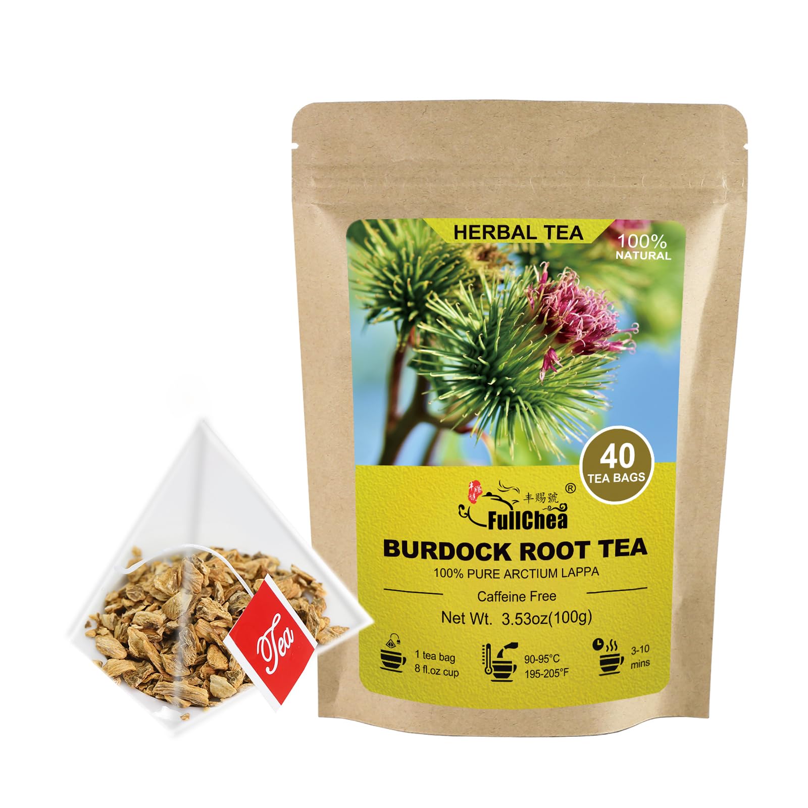 FullChea front packaging showing 40-count burdock tea for convenient sipping