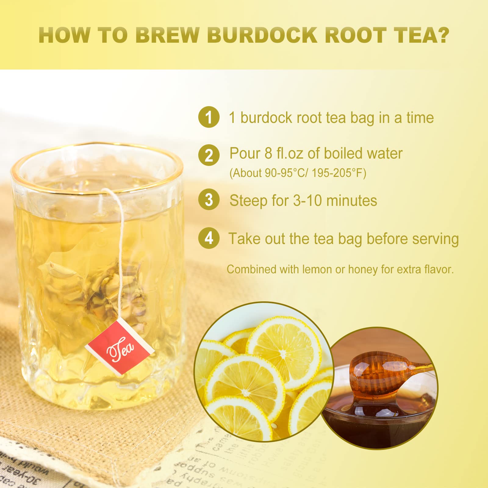 FullChea tea bag next to a hand and cup for clear size and serving scale