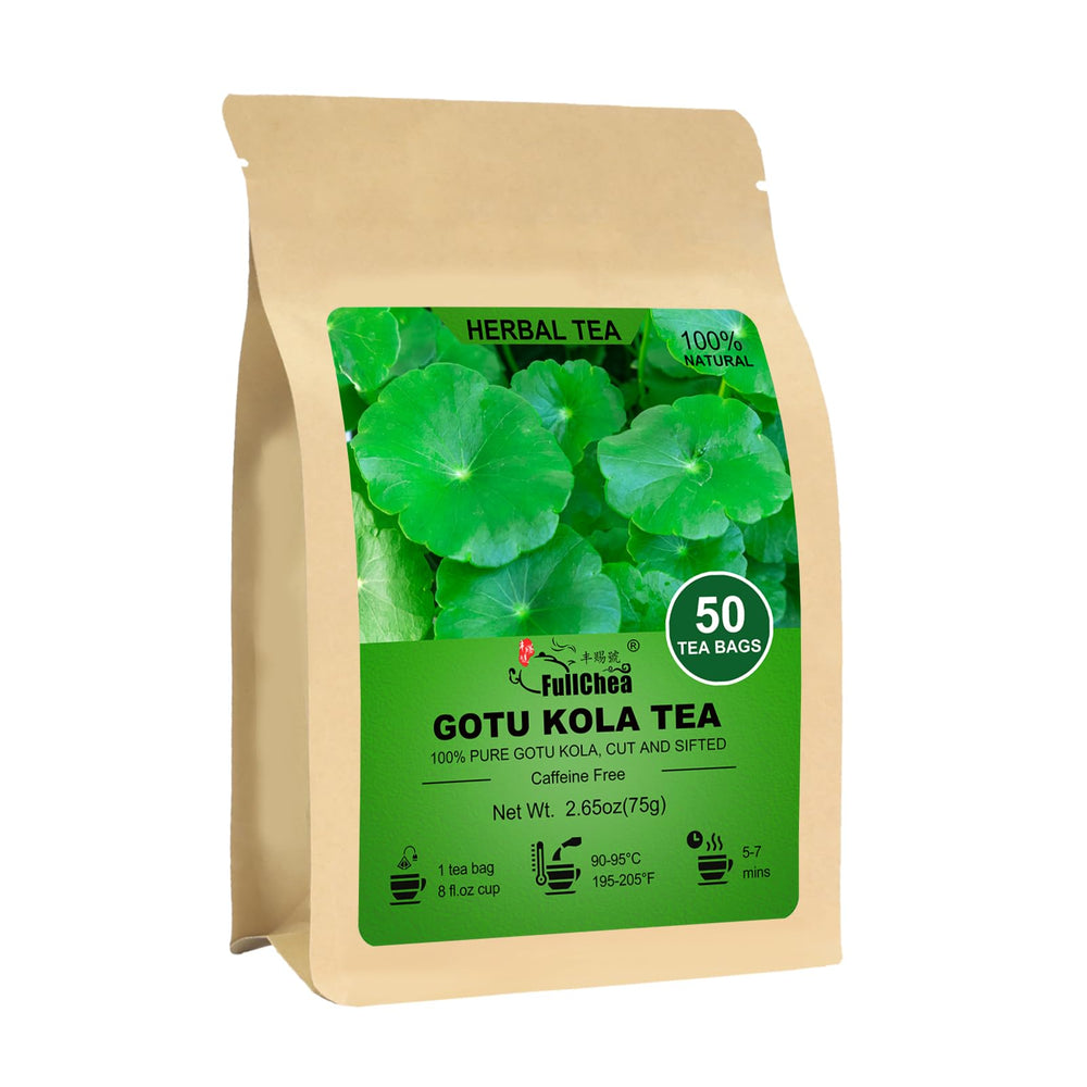FullChea front packaging showing 50-count gotu kola tea bags and brand clarity