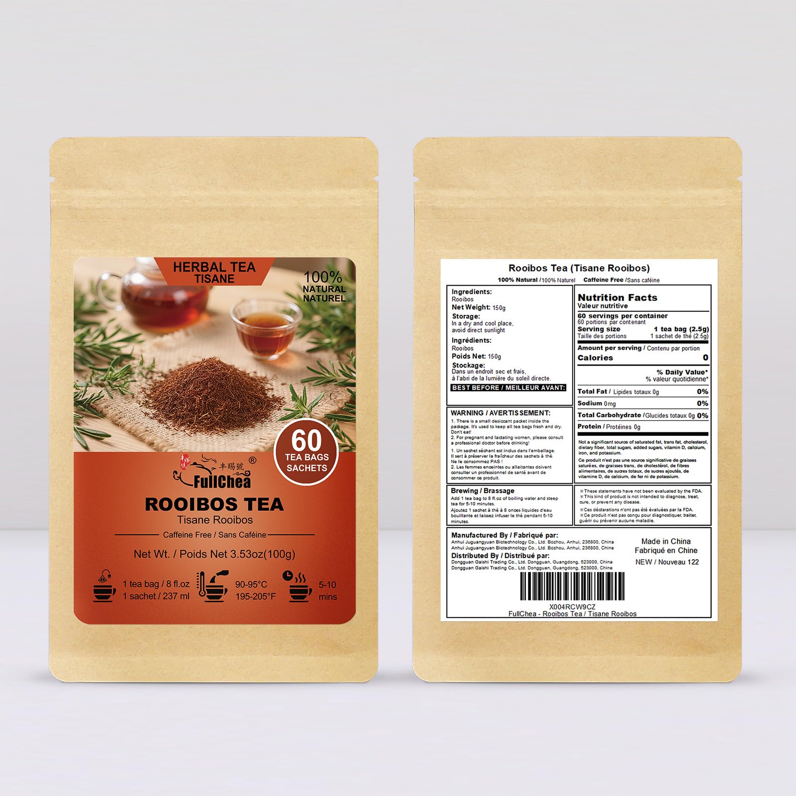 FullChea box next to a teaspoon to show the tea bag size and scale