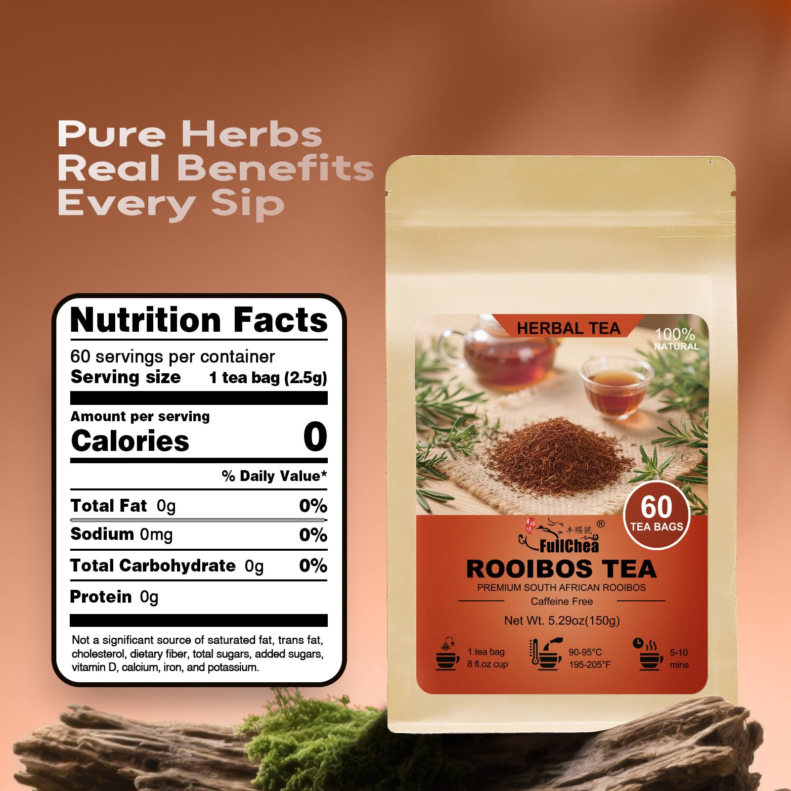 FullChea tea bag label and ultrasonic seal showing adhesive-free construction