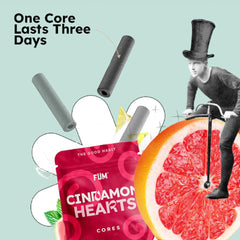 FÜM core label and flavor names visible to confirm Spear Mint Black Licorice Cinnamon Hearts