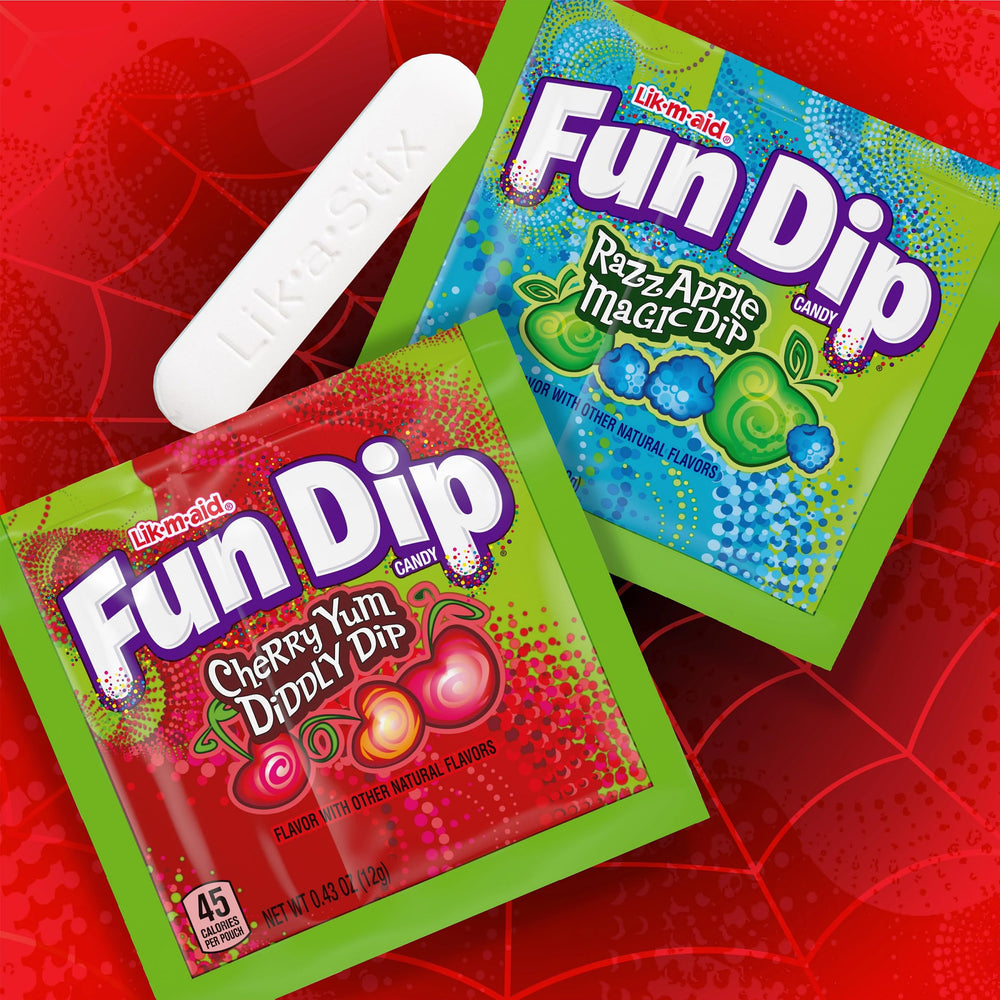 Close-up of an individual Fun Dip pouch highlighting flavor variety
