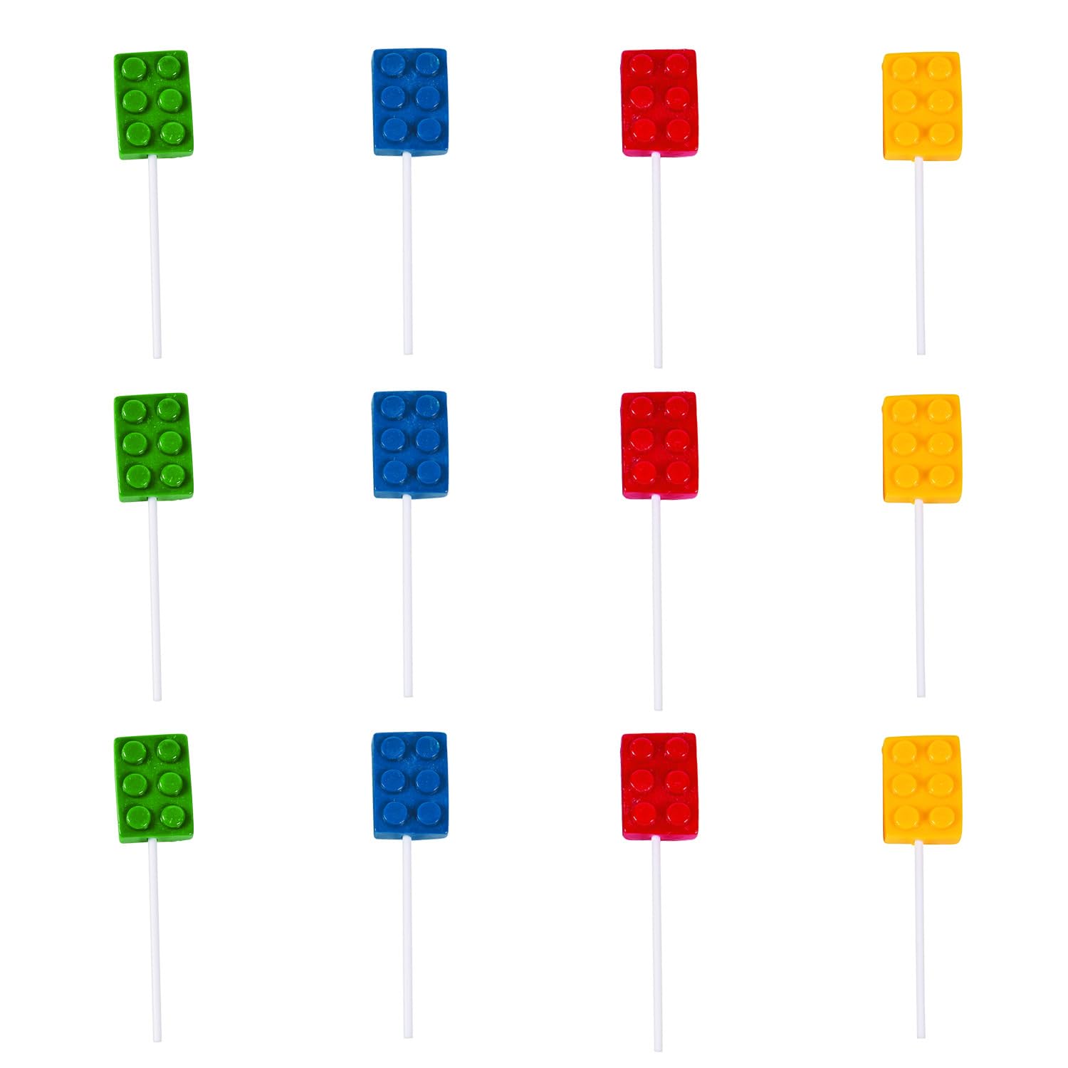 Fun Express front packaging showing 12-pack brick-shaped lollipops for party convenience