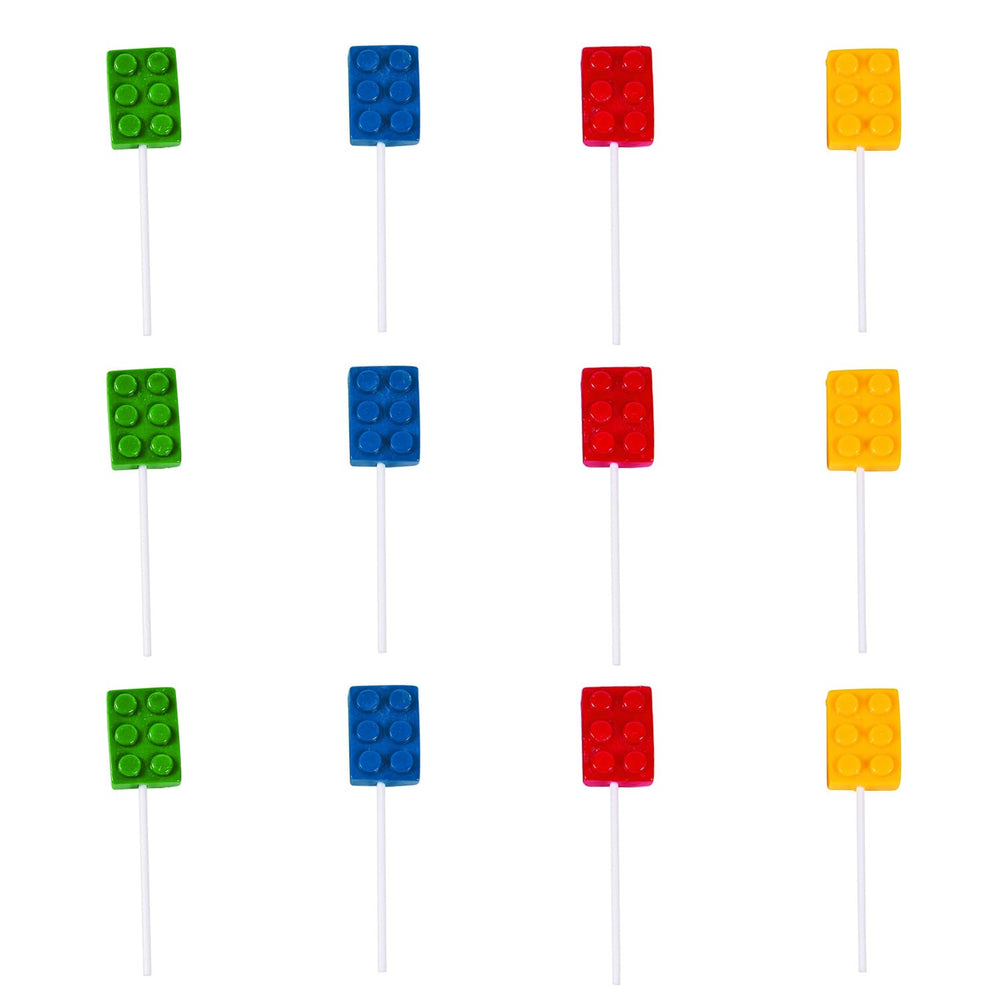 Fun Express front packaging showing 12-pack brick-shaped lollipops for party convenience