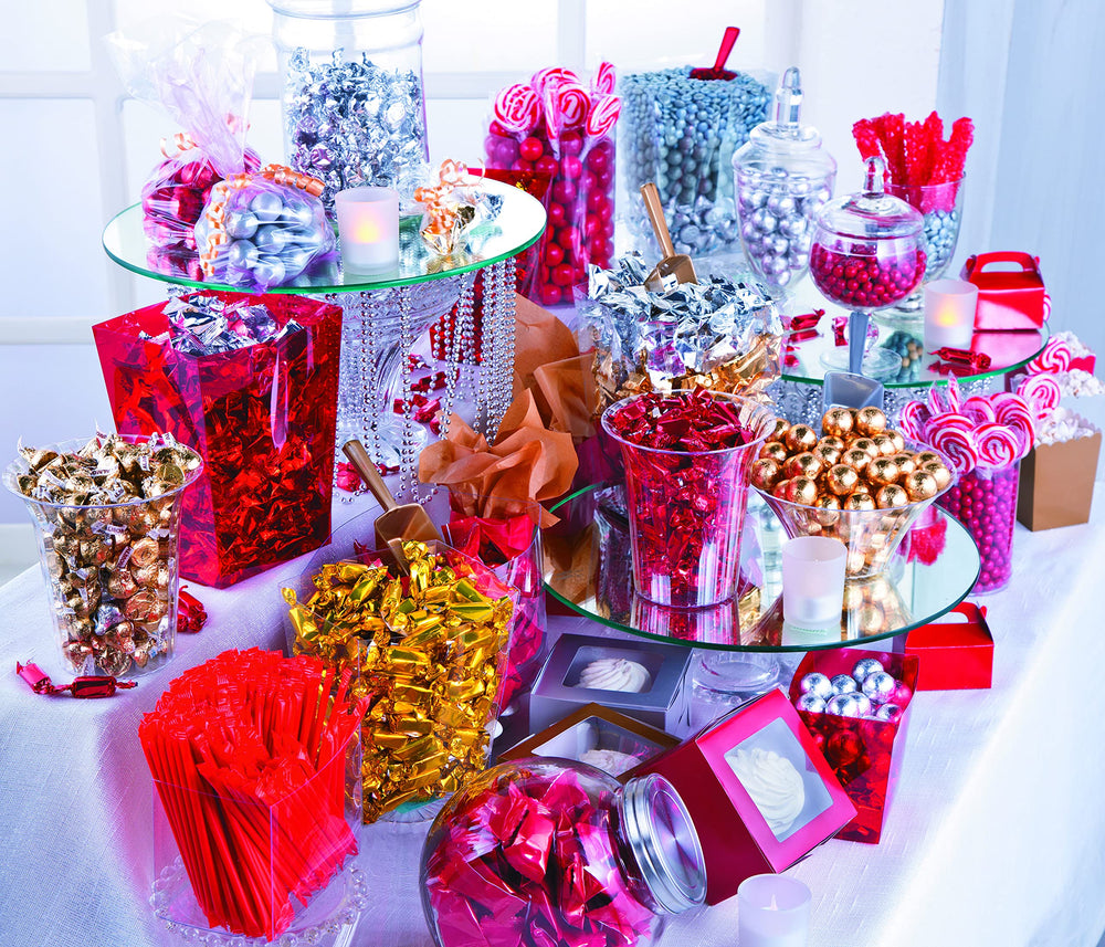 Fun Express caramels packed into favor bags for easy guest takeaways