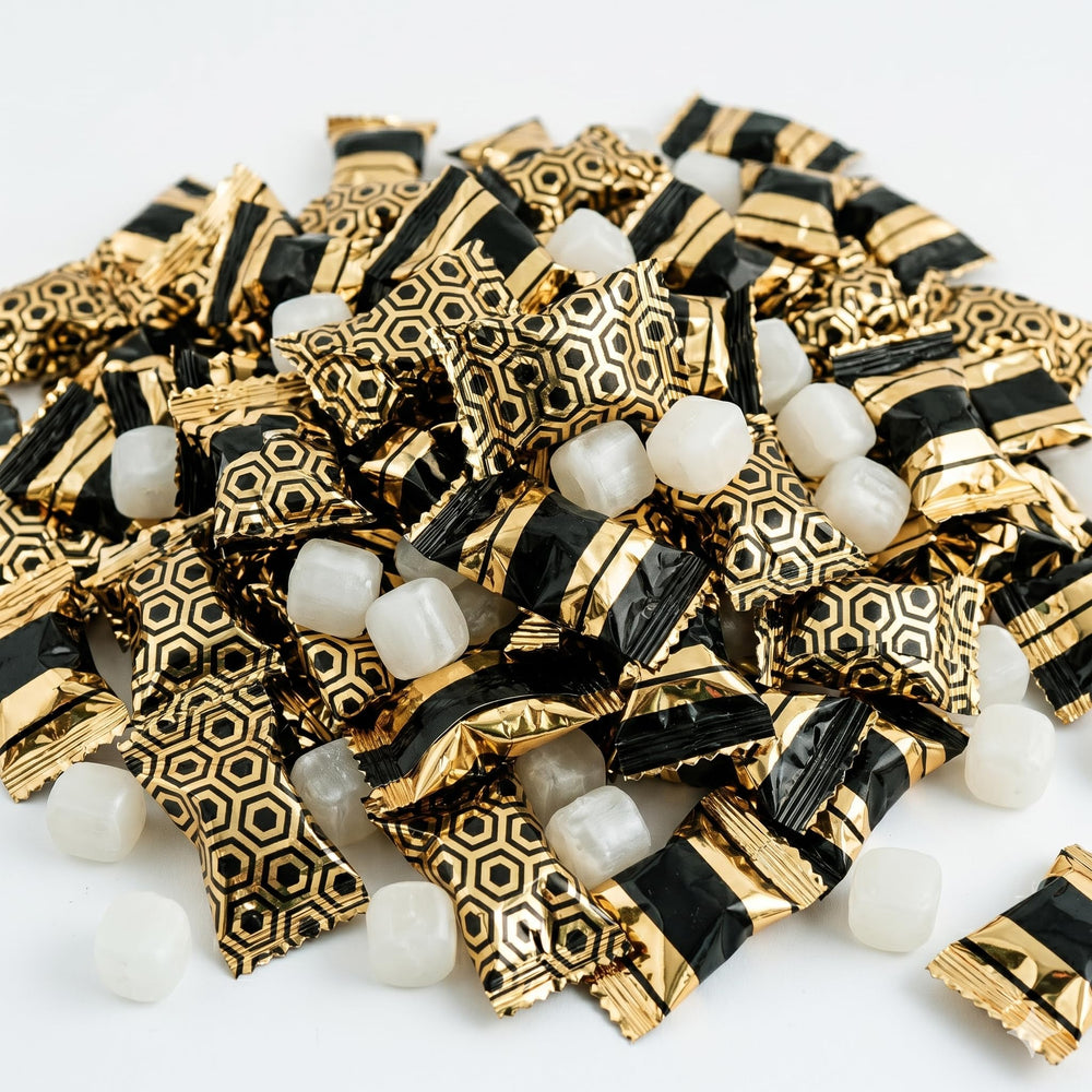 Fun Express front packaging showing black and gold wedding buttermints, elegant favor ready
