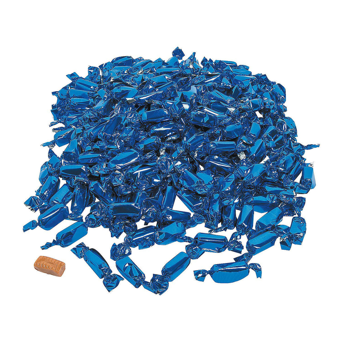 Fun Express foil-wrapped caramels front bag view shows bulk quantity and convenience