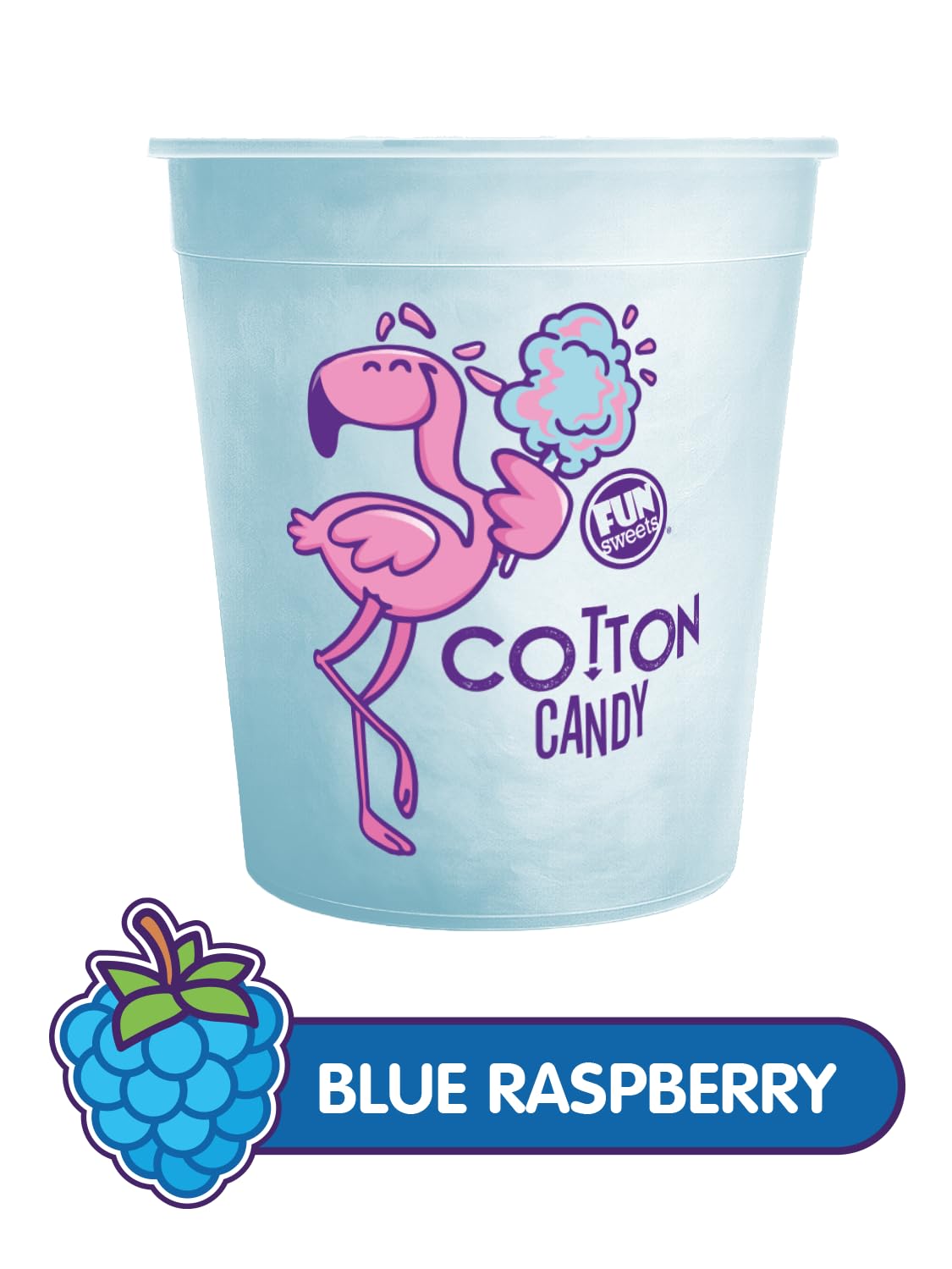 Fun Sweets open tub close-up showing fluffy cotton candy and easy serving