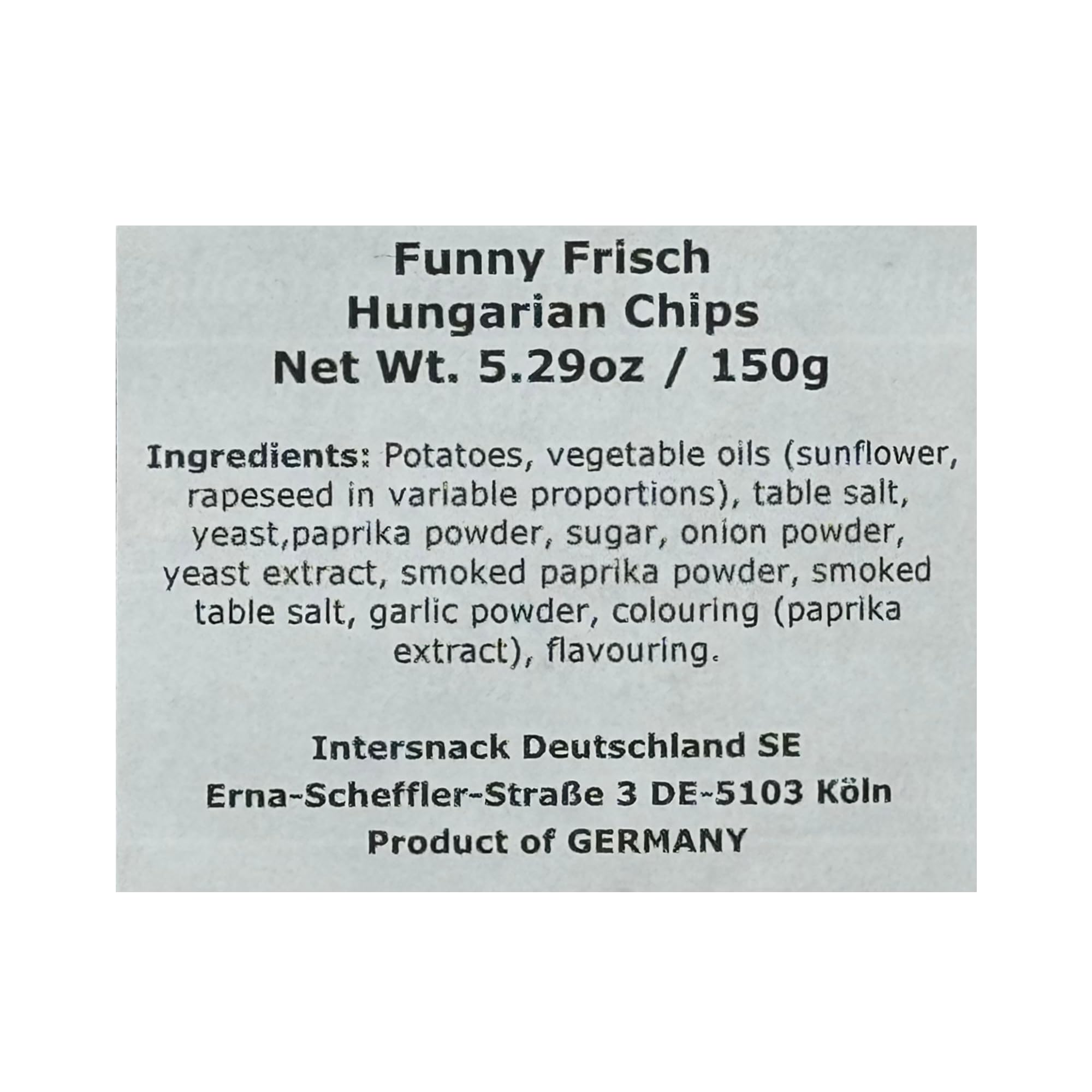 Funny-Frisch label and ingredients close-up showing German origin and natural seasoning transparency