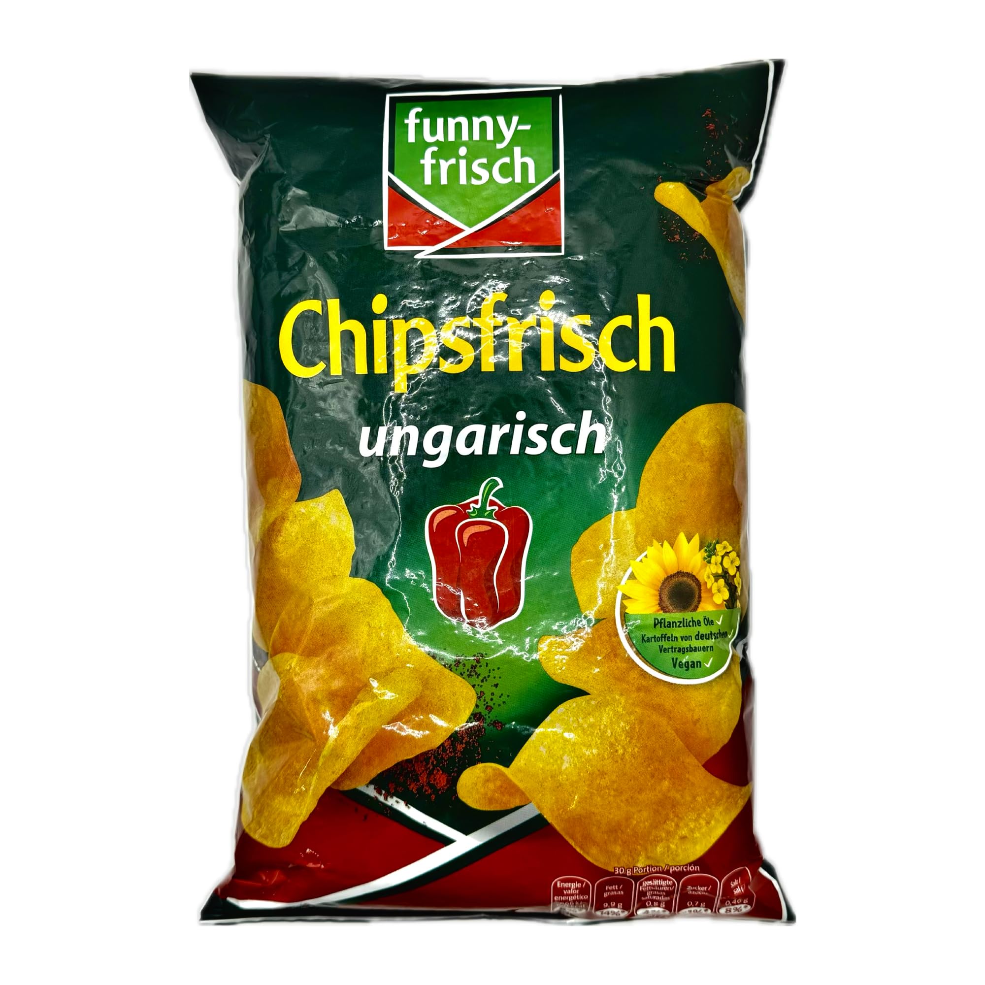 Funny-Frisch close-up of paprika chip texture highlighting crispness and visible seasoning for flavor appeal