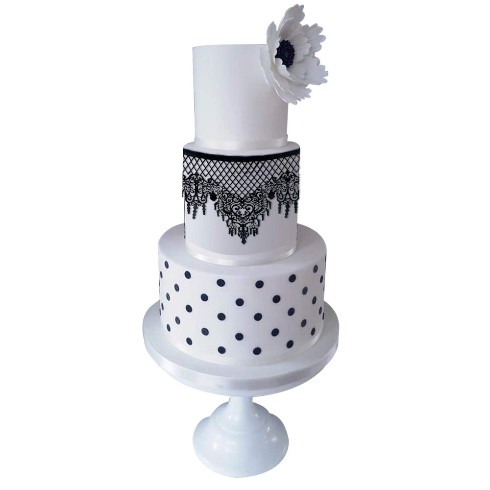 FUNSHOWCASE black lace trimmed on a cupcake showing ease of use and quick styling benefit