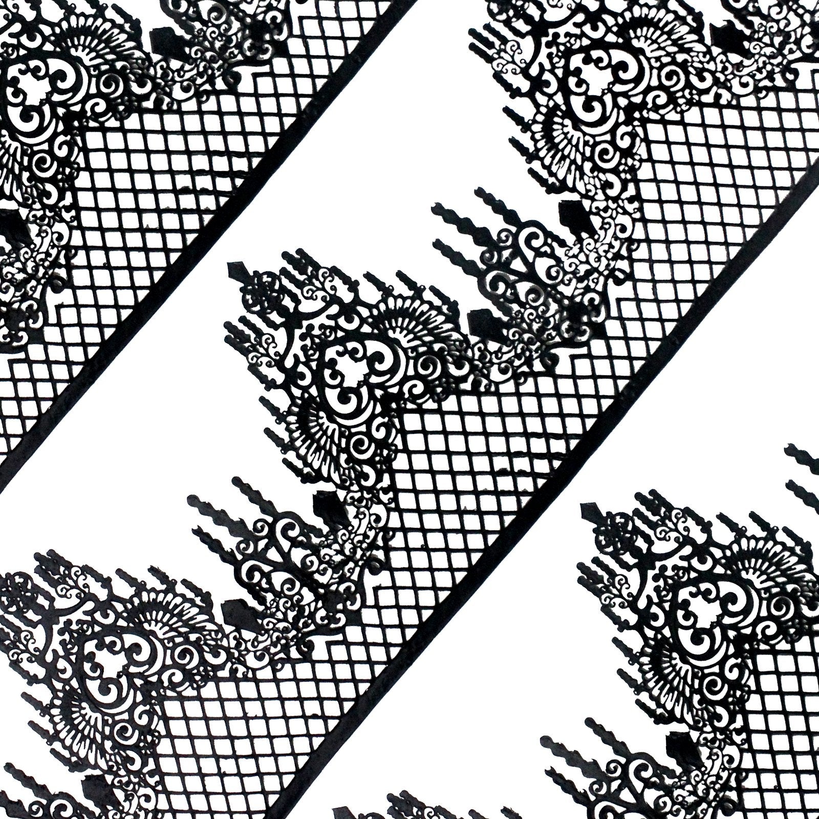 FUNSHOWCASE front view of black edible lace pack showing 10 pieces and length benefit