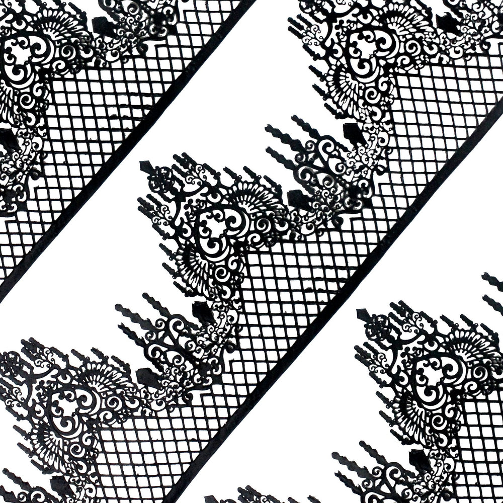 FUNSHOWCASE front view of black edible lace pack showing 10 pieces and length benefit
